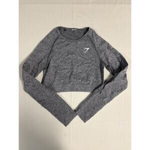 Gymshark Women’s Gray Fitted Long Sleeve Crop Top W/ Thumb Holes Size Small